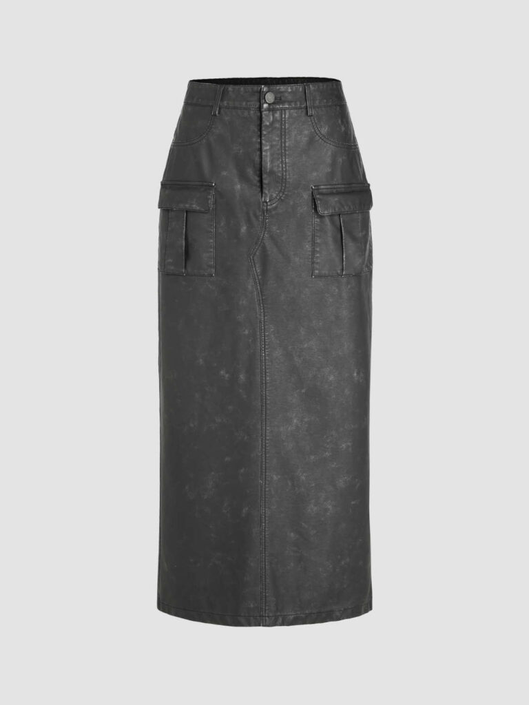 faux leather cargo maxi skirt